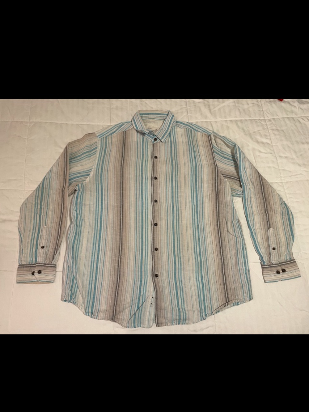 Tasso Elba Shirt Mens Large Blue Gray Striped Linen Blend Long Sleeve Button Up